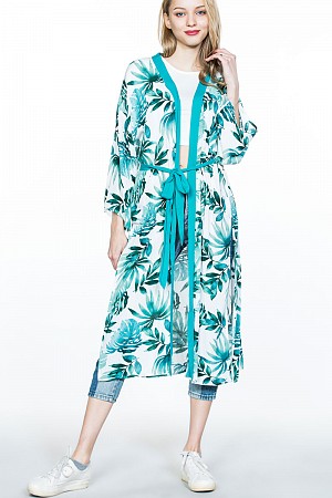 TROPICAL PRINT MAXI ROBE WITH  ...